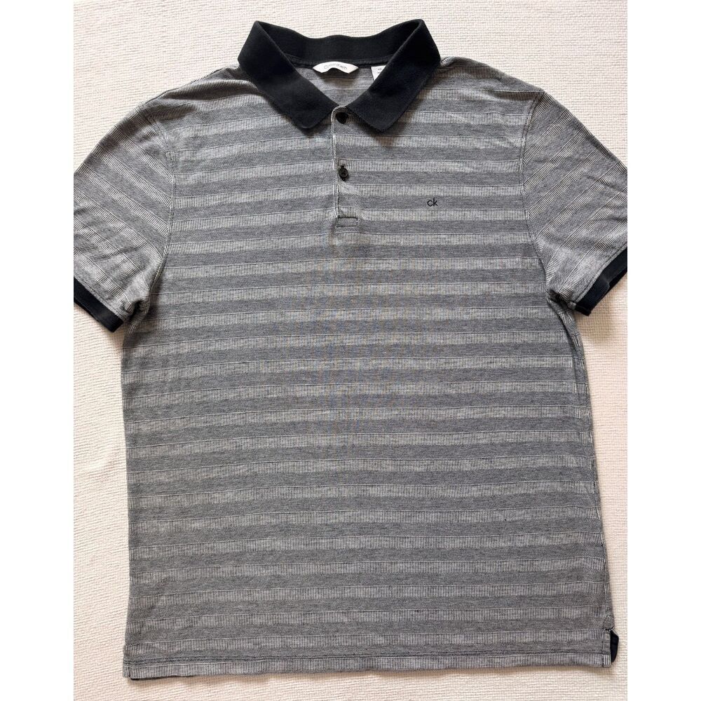 Calvin Klein Men's Striped Polo Shirt Large Golf Church Wine Tasting Gentleman